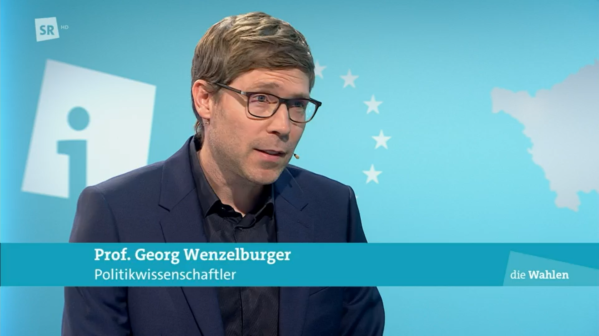 CEUS-Clusterprofessor Prof. Dr. Georg Wenzelburger in der Wahlsendung des SR-Fernsehens zum Ausgang der Europawahl 2024