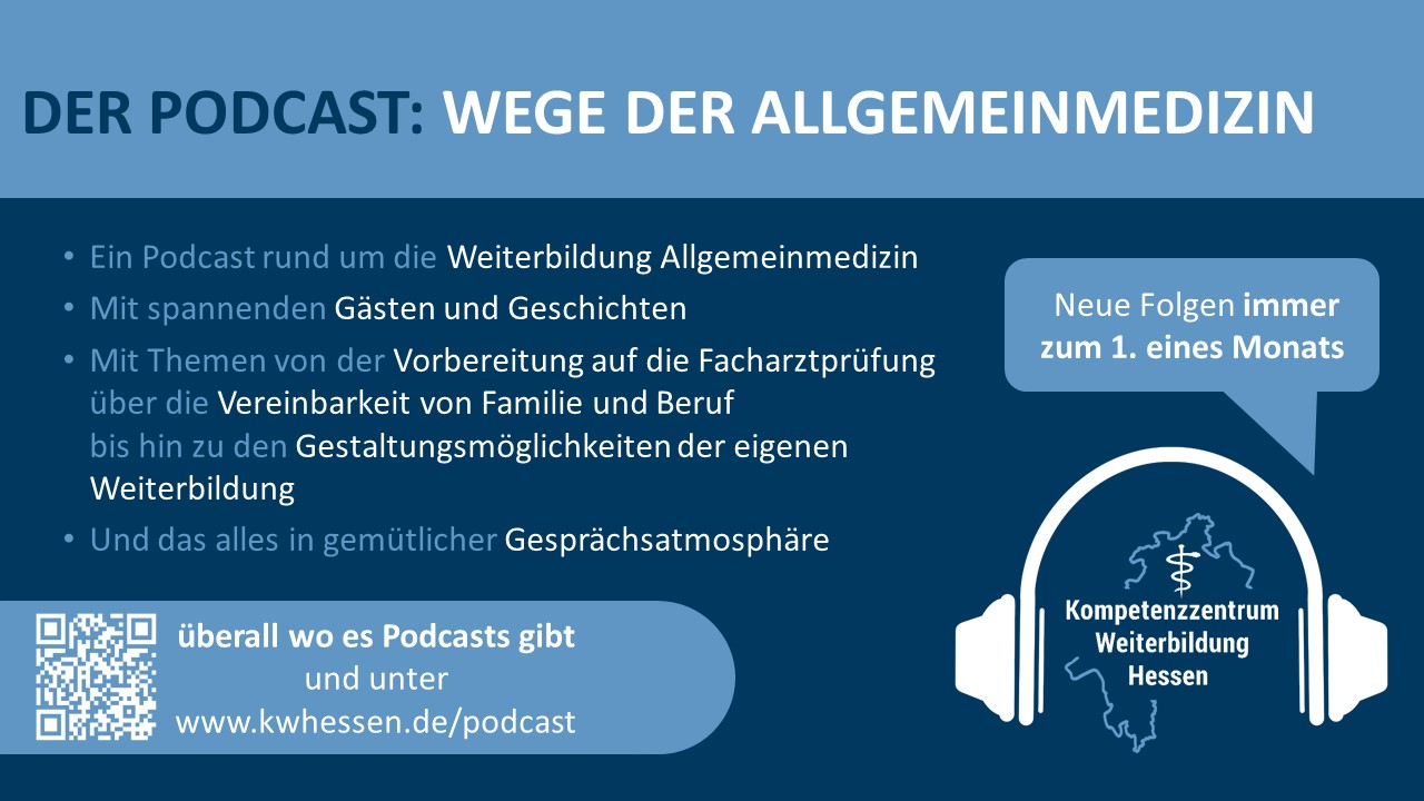 Grafik mit allen Informationen zum Podcast "Wege der Allgemeinmedizin" des KW Hessen