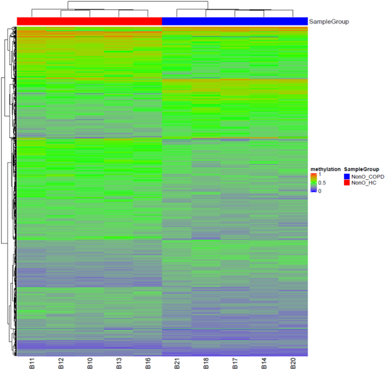 Eine Heatmap, die für eine bioinformatische Auswertung von großen Datensätzen steht.