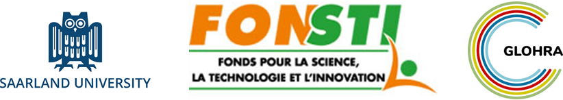 Logos der Förderer des Forschungsschwerpunkts Parasitologie und Tropenmedizin: Universität des Saarlandes (UdS), Fonds für Wissenschaft, Technologie und Innovation (FONTSI), Deutsche Allianz für Globale Gesundheitsforschung (GLOHRA)