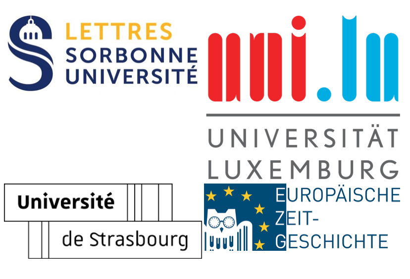 Die Logos der Veranstalter des Kollegs; die Sorbonne Université, die Universität Luxemburg, die Université de Strasbourg und die Universität des Saarlandes