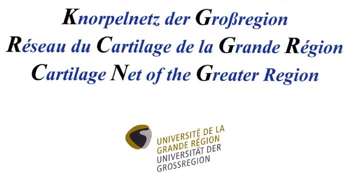 Logo Knorpelnetz der Großregion dreisprachig in Deutsch, Französisch und Englisch sowie der Universität der Großregion in Französisch und Deutsch