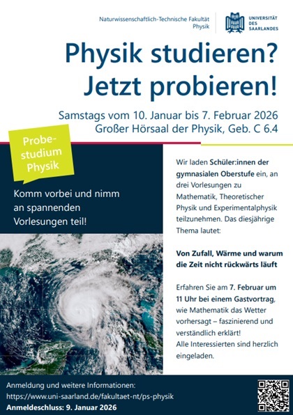 Plakat der Fachrichtung Physik zum Probestudium